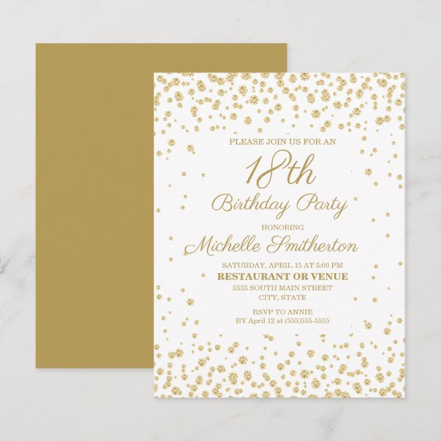 White Gold Diamond Glitter Women's 18th Birthday Card (Front/Back)
