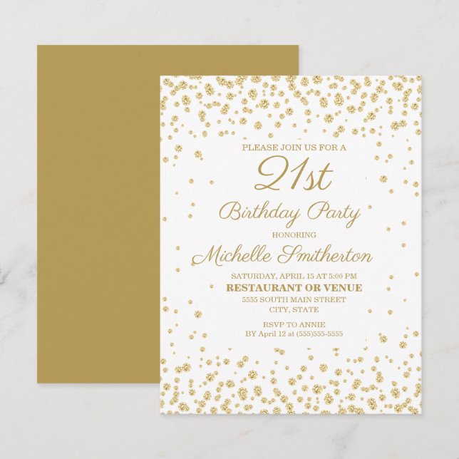 White Gold Diamond Glitter Women's 21st Birthday Card (Front/Back)