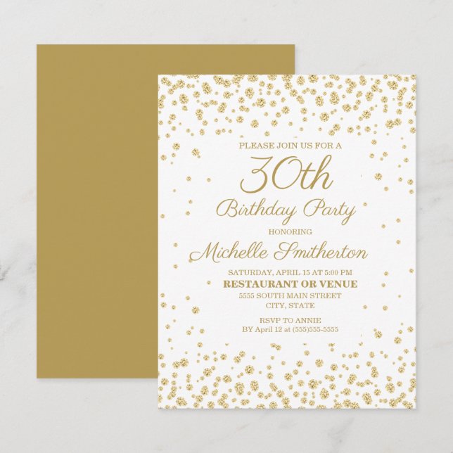 White Gold Diamond Glitter Women's 30th Birthday Card (Front/Back)