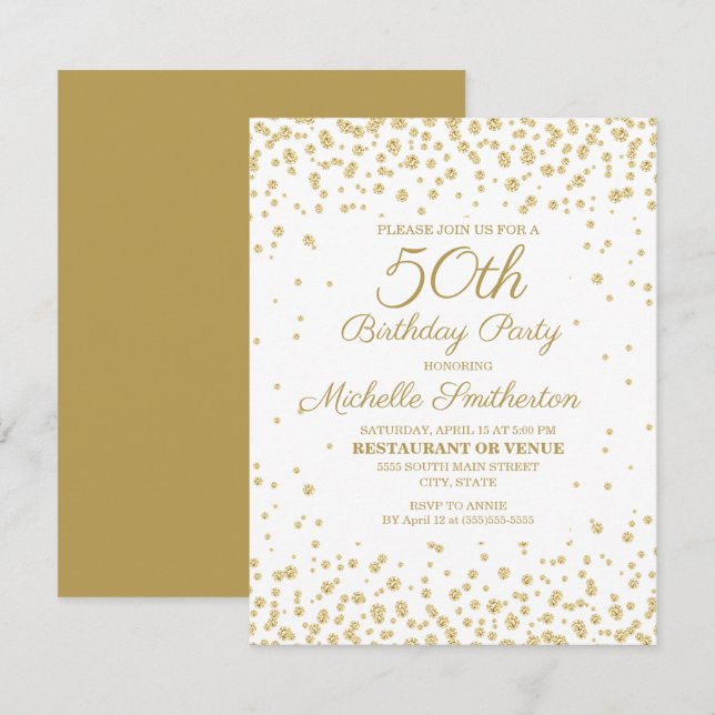 White Gold Diamond Glitter Women's 50th Birthday Card (Front/Back)