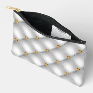 White Gold Diamonds Tufted Accessory Pouch