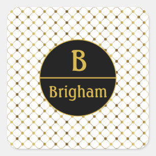 White & Gold Dot Grid Split Monogram Square Sticker
