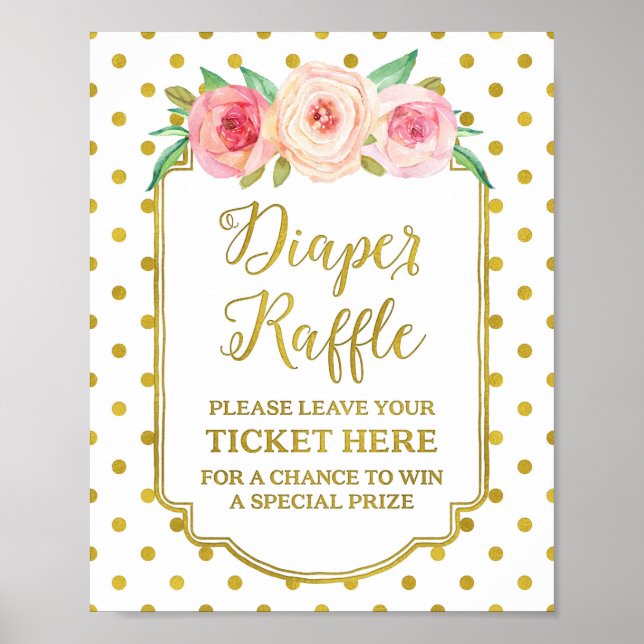 White Gold Dots Diaper Raffle Sign (Front)