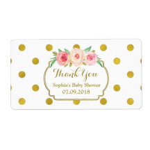 White Gold Dots Floral Baby Shower Labels