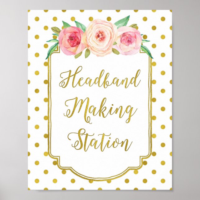 White Gold Dots Headband Making Station Sign (Front)