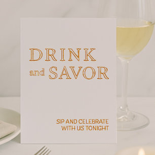 White & Gold Drink & Savor Wedding Bar Sign Foil  Foil Holiday Card
