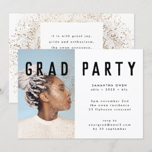 White Gold Elegant Botanicals Grad Photo Party Invitation