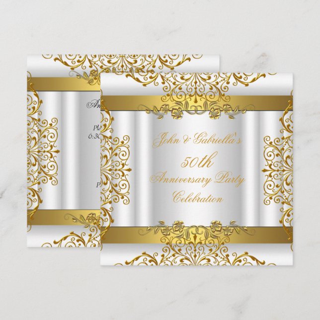 White Gold Elegant Gold 50th Wedding Anniversary Invitation (Front/Back)