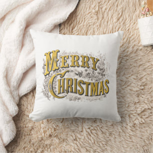White Gold Elegant Merry Christmas Rustic Vintage Cushion