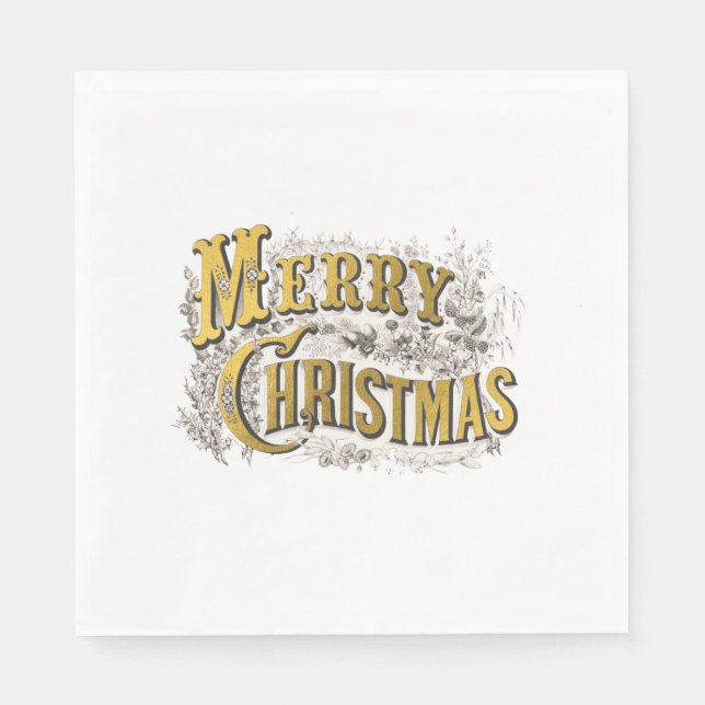 White Gold Elegant Merry Christmas Rustic Vintage  Napkin (Front)
