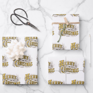 White Gold Elegant Merry Christmas Rustic Vintage Wrapping Paper Sheet