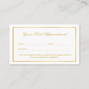 White & Gold Elegant Minimalist Single Use Appointment Card