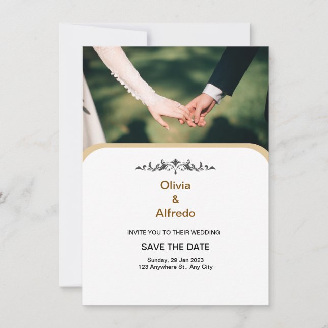 White Gold Elegant Wedding Invitation (Front)