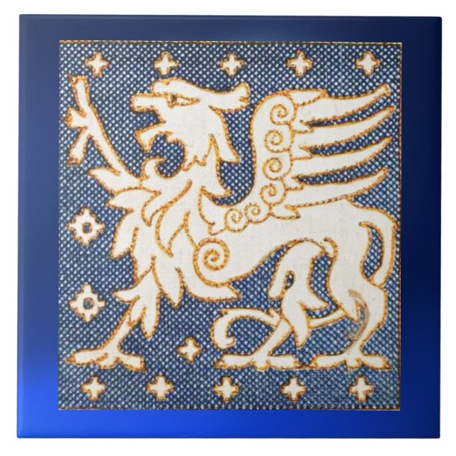 WHITE GOLD FANTASY GRIFFIN IN BLUE TILE (Front)