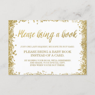 White Gold Faux Glitter Baby Shower Book Invitation
