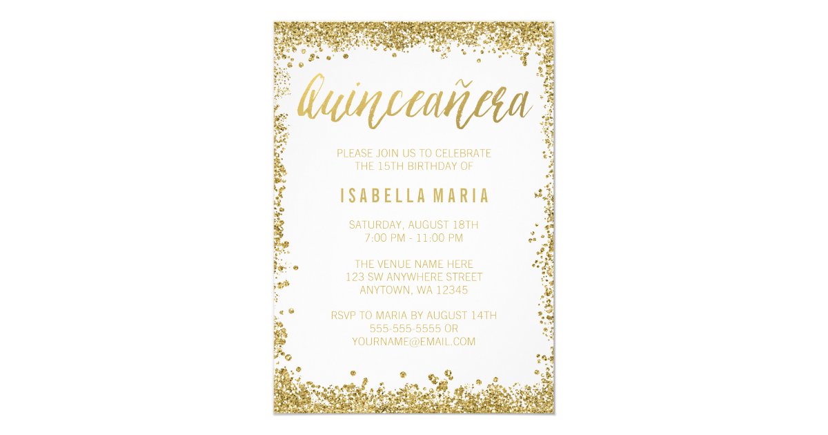 White Gold Faux Glitter Quinceanera 15th Birthday Invitation Zazzle Co Uk