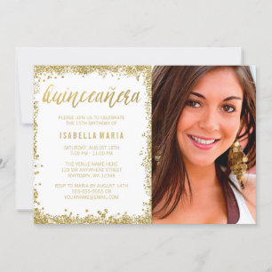 White Gold Faux Glitter Quinceanera 15th Birthday Invitation