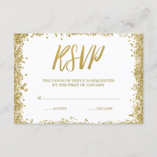 White Gold Faux Glitter RSVP Card