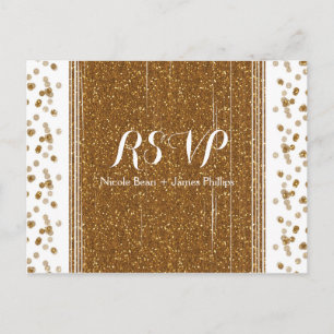 White & Gold Faux Glitter Wedding RSVP Postcard