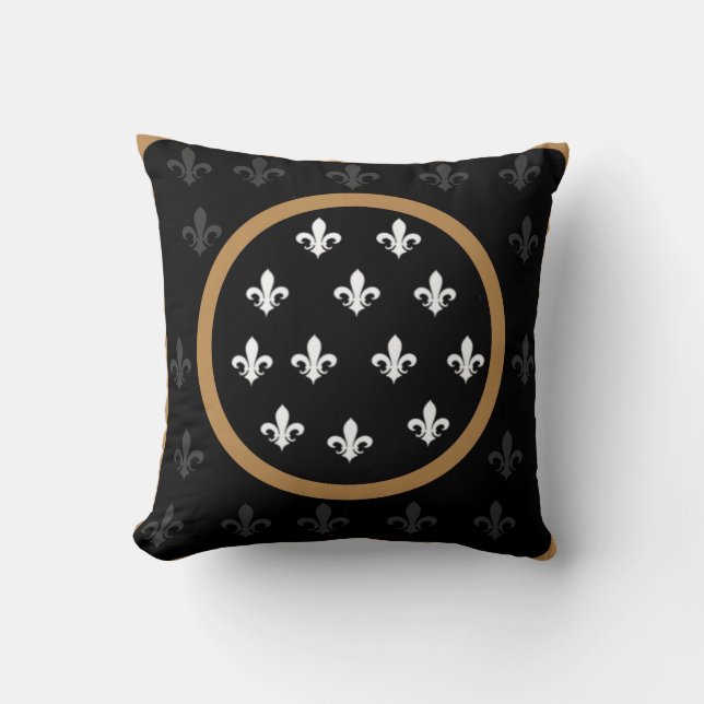 White Gold Fleur de Lis Reversible Cushion (Front)
