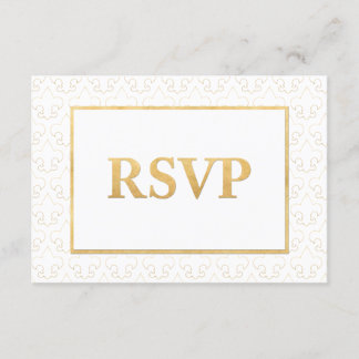 White & Gold Fleur De Lis Wedding RSVP Card
