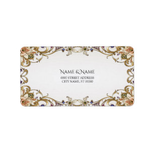 White Gold Floral Address Label