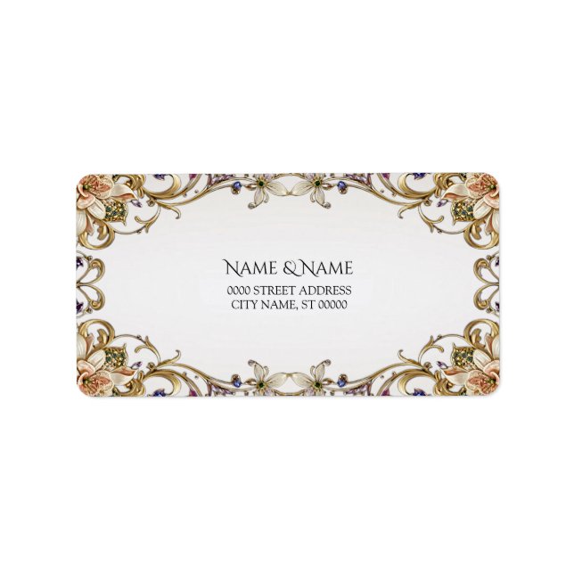 White Gold Floral Address Label (Front)