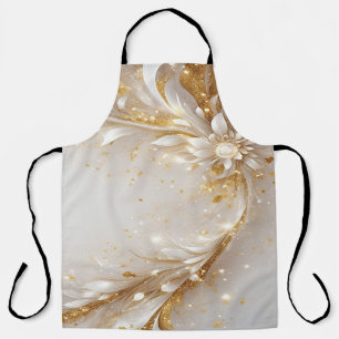 White Gold Floral Apron