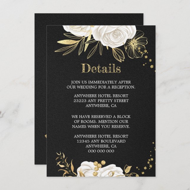 white gold floral black details enclosure card (Front/Back)