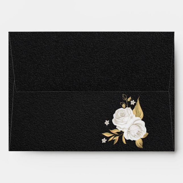 white gold floral black wedding envelope (Back (Top Flap))