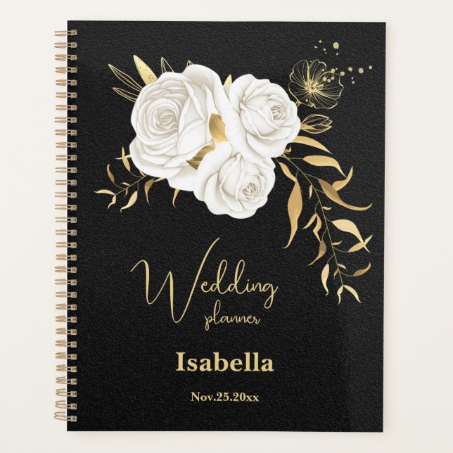 white gold floral black wedding  planner (Front)