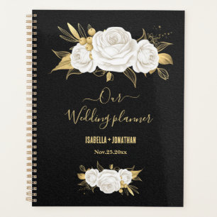 white gold floral black wedding  planner