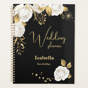 white gold floral black wedding planner