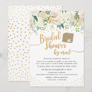 White Gold Floral Bridal Shower by mail Invitation