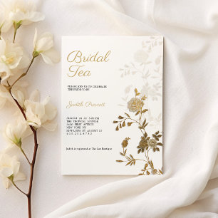 White gold floral bridal tea party Bridal Shower Invitation