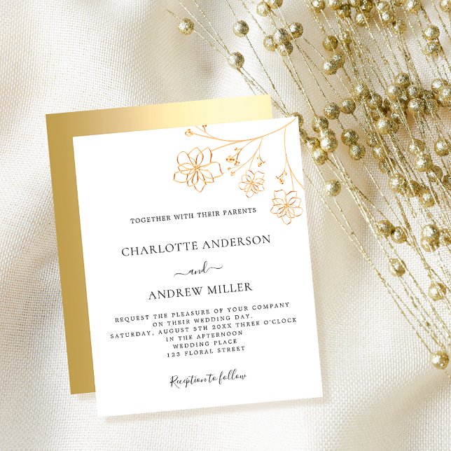 White gold floral budget wedding invitation (Creator Uploaded)