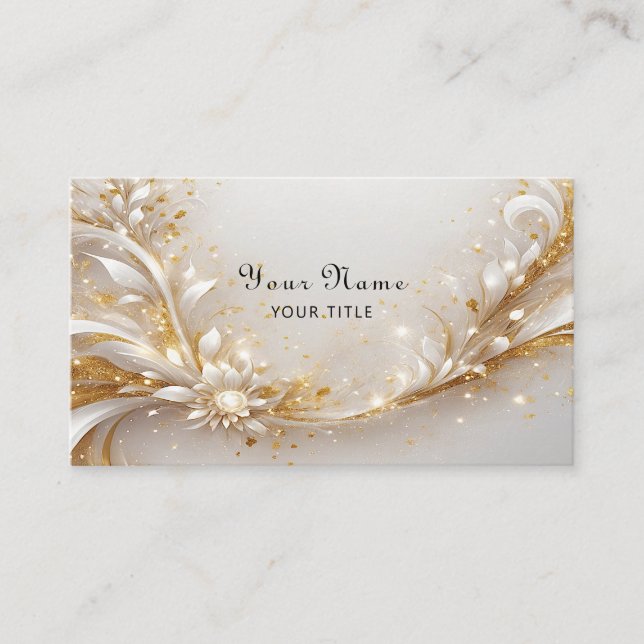White Gold Floral Business Card (Front)