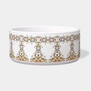 White Gold Floral Ceramic Pet Bowl
