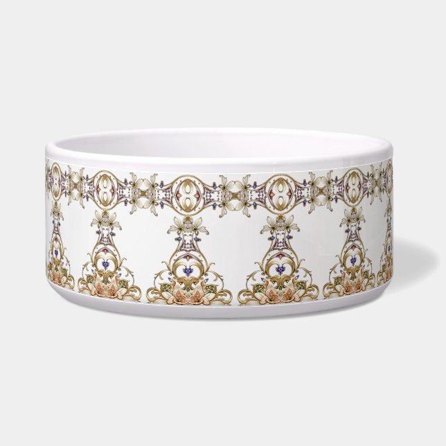 White Gold Floral Ceramic Pet Bowl (Right)