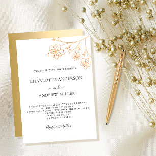 White gold floral elegant botanical modern wedding invitation
