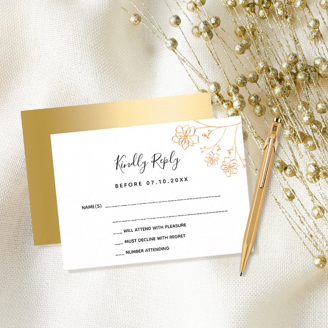 White gold floral elegant modern wedding RSVP Card (Creator Uploaded)