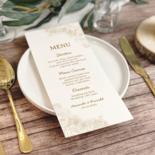 White Gold Floral Elegant Wedding Menu