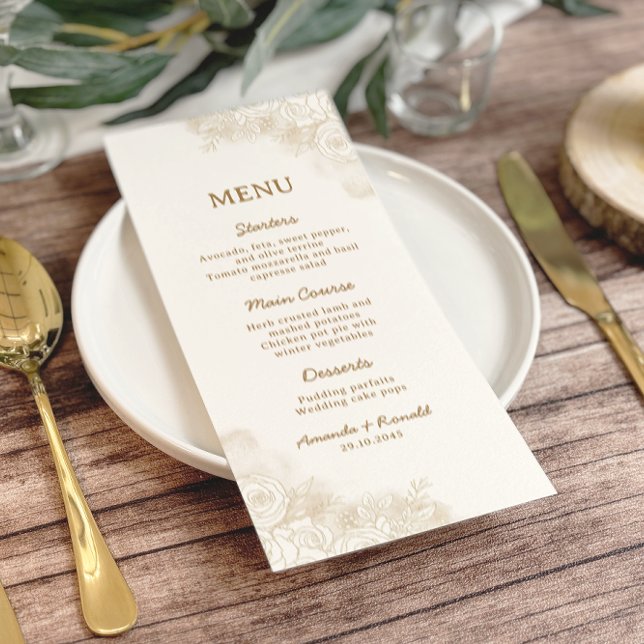 White Gold Floral Elegant Wedding Menu (Creator Uploaded)