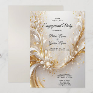 White Gold Floral Engagement Invitation