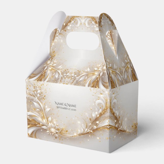 White Gold Floral Favour Box (Front Side)