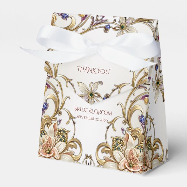 White Gold Floral Favour Box (Front Side)