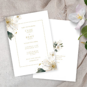 White & Gold Floral Foliage Watercolor Wedding  In Invitation