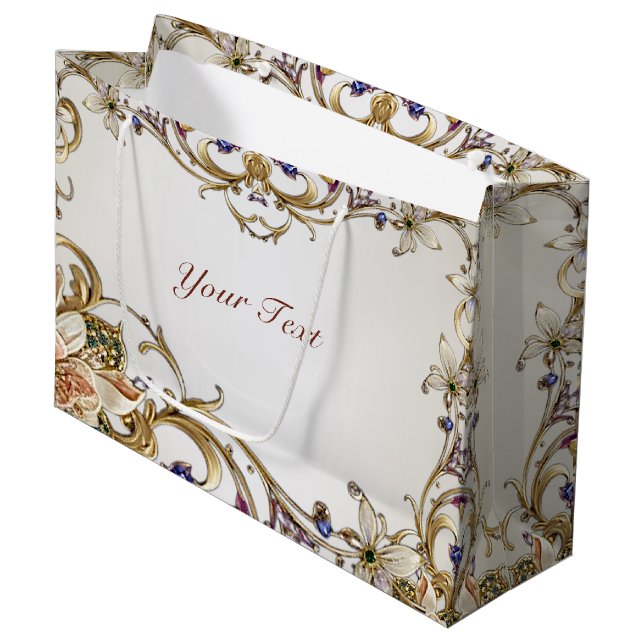 White Gold Floral Gift Bag (Front Angled)