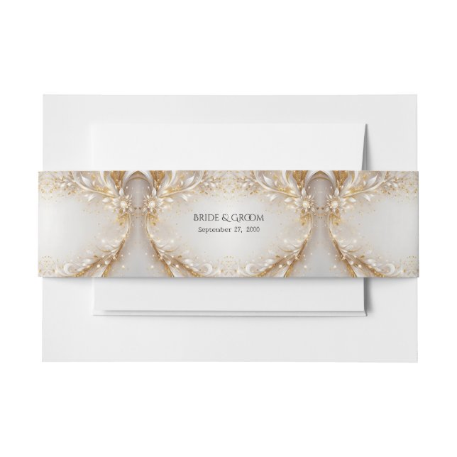 White Gold Floral Invitation Belly Band (Front Example)