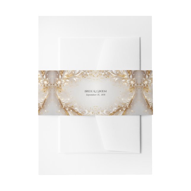 White Gold Floral Invitation Belly Band (Front Example)